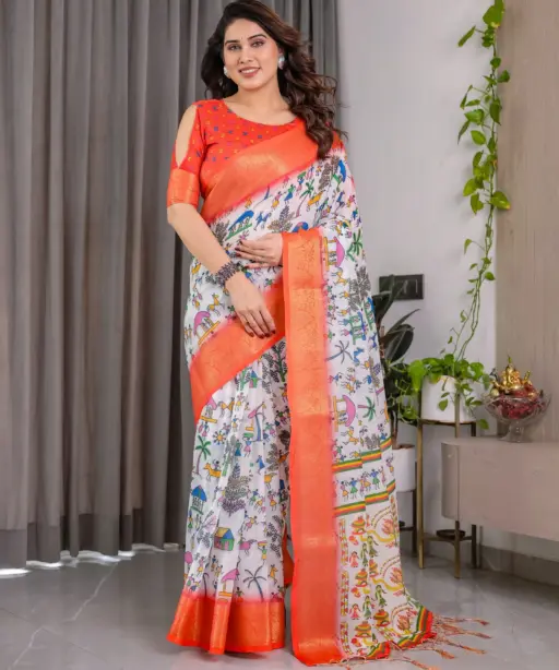Shc 01 to 07 Pure Handloom Linen Floral Printed Saree Collection